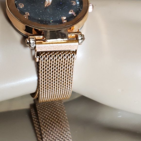 Starry Sky Watch - Beige, Black Sparkle Face, Large Number Time Marker - Picture 5 of 11